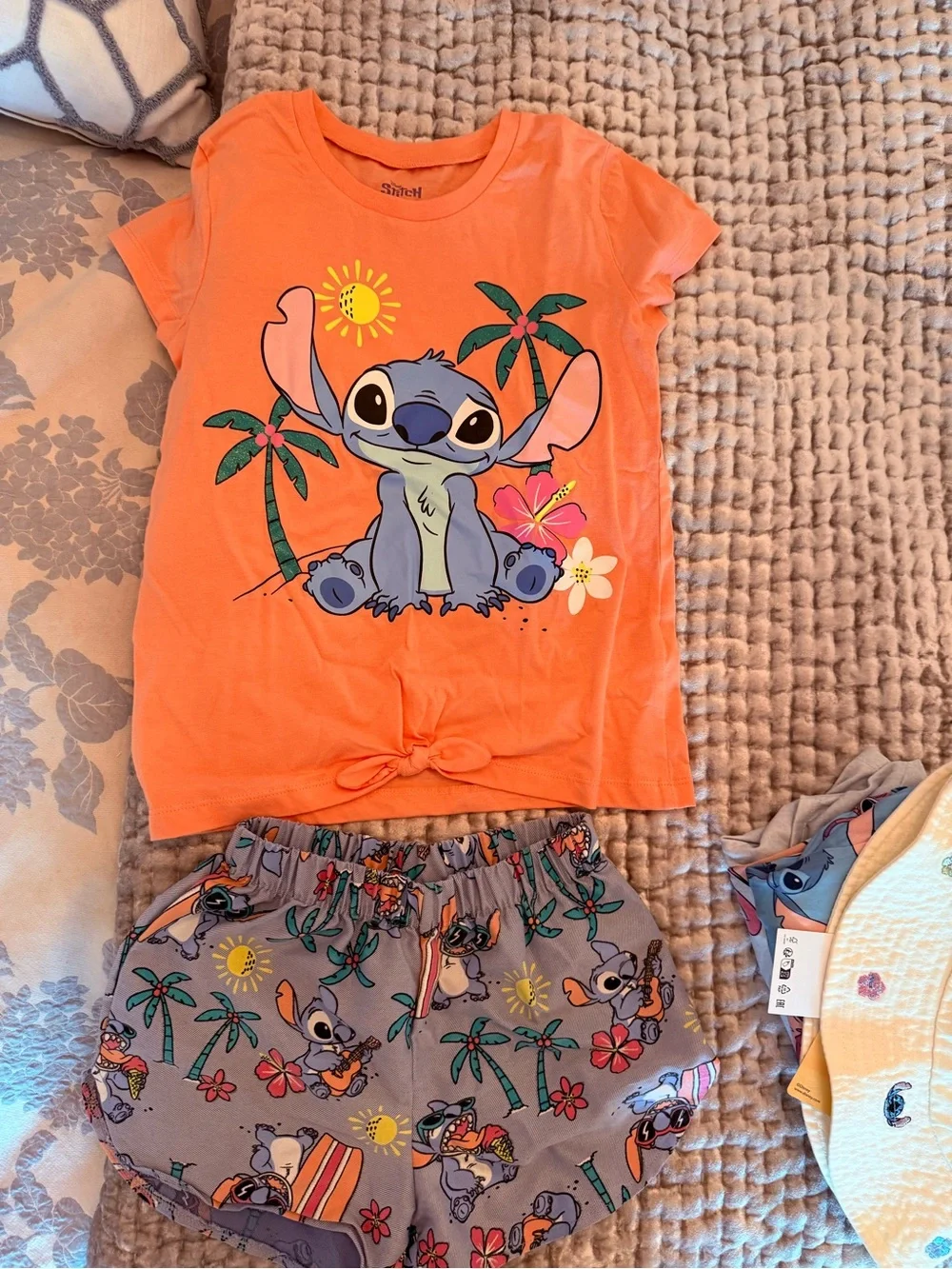 Disney Pink Tie-Front Tee and Blue Printed Shorts Pajama Set